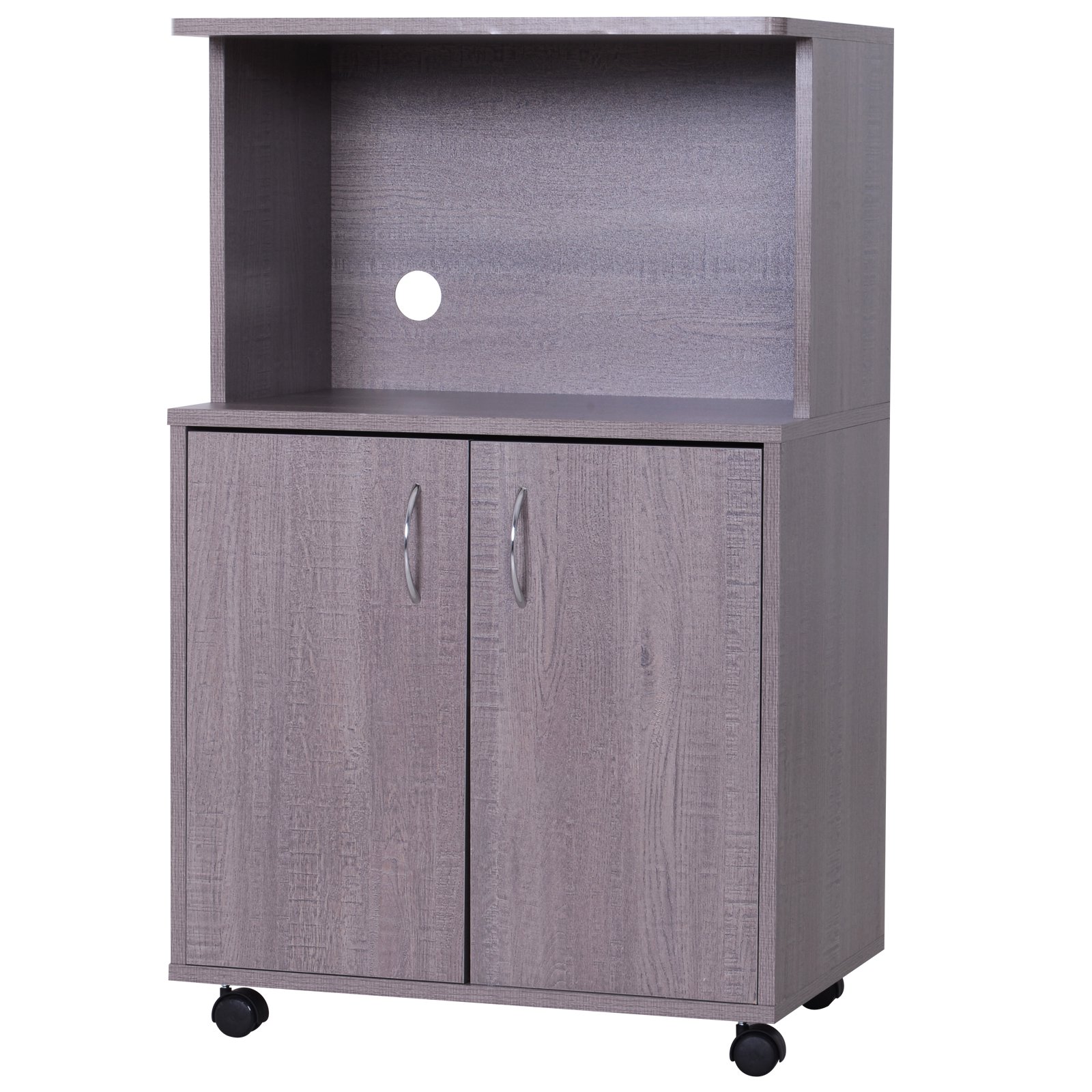 Microwaves Cart on Wheels with Storage Shelf and Grey Wood