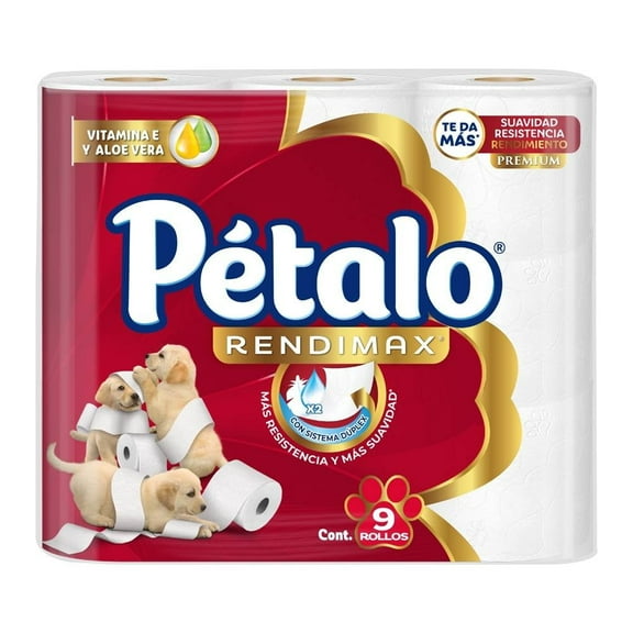 Papel higiénico Petalo Rendimax 9 rollos de 400 hojas dobles
