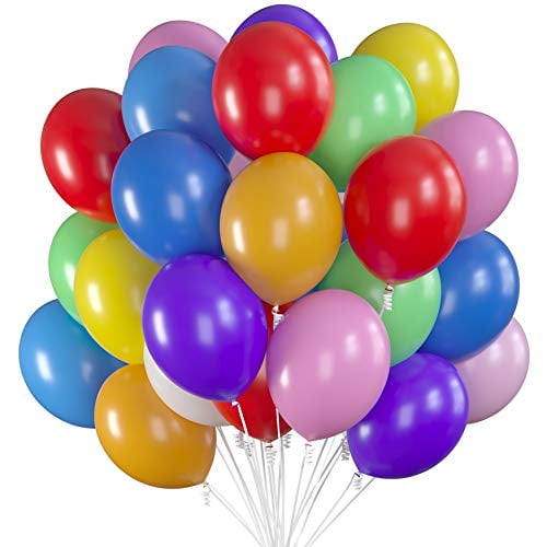 Prextex 75 Party Balloons 12 Inch Assorted Color Balloons with White