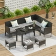 thumbnail image 2 of Small space patio furniture 7-piece outdoor furniture set, backyard furniture set, waterproof seat cushion, glass table, space saving, suitable for backyard, terrace or garden,blue,grey, 2 of 6