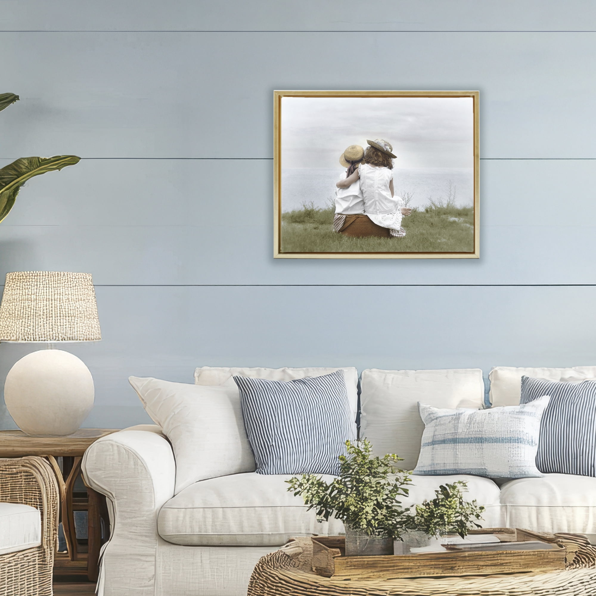 Stupell Industries Friends By The Ocean Gold Framed Floater Canvas Wall Art, design by Kendra Dew