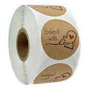 1.5" Round Natural Brown Kraft Baked With Love Stickers / 500 Labels Roll / Homemade With Love Craft Stickers / Made In The USA