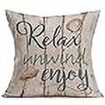 thumbnail image 3 of Smilyard Retro Wood Grain Throw Pillow Covers Quote Relax Unwind Enjoy Decorative Pillow Case Cotton Linen Shell Pattern Pillow Covers Decor Coastal Country for Home Sofa 18x18 Inch (WQ 05), 3 of 4