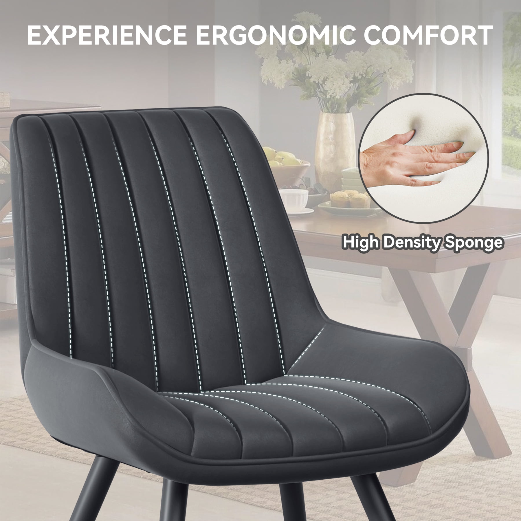 MOONMISS Modern Upholstered Dining Chairs Set of 4, Comfy Kitchen Side Chairs with Thick Cushions & Metal Legs,Dark Gray