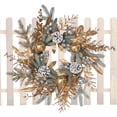 thumbnail image 5 of Corona de Navidad de 20 pulgadas, corona de piña de Navidad, corona de piña de bolas de Navidad doradas, corona de bayas de piña artificial, 5 of 5