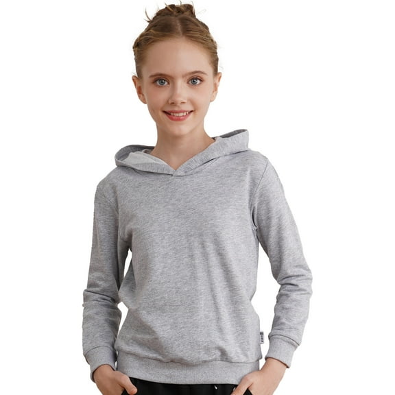 inhzoy Kids Girls Plain Hoodies Long Sleeve Casual Hooded Sweatshirt Pullover Tops Gray 11-12