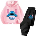 thumbnail image 2 of Conjunto de 2 piezas de sudadera y pantalones con dibujos animados de Disney Stitch 2024 para niños, ropa de moda para primavera y otoño, sudadera para niños y niñas, traje deportivo para niños, 2 of 5