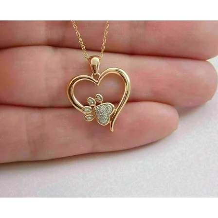 Handcrafted 1Ct Round Cut Necklace Diamond Dog Paw Heart Pendant 14K Yellow Gold Plated Free Chain for Women's