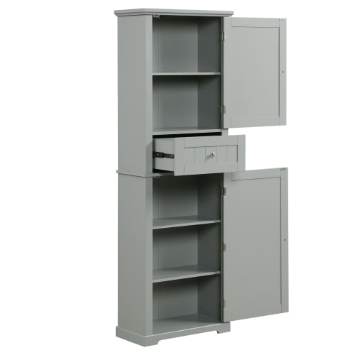 Bathroom Storage Cabinet, Freestanding Tall Storage Cabinet with Drawer and Adjustable Shelf for Bathroom, Living Room, Kitchen, Pantry, Gray