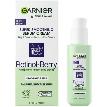 Garnier Green Labs Retinol-Berry Super Smoothing Hydrating Night 3-in-1 Serum Cream Moisturizer, 1.7 fl. oz.