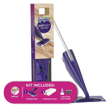 Swiffer WetJet Wood Mop Starter Kit (1 Spray Mop, 5 Mopping Pads, 1 Floor Cleaner Liquid Solution)