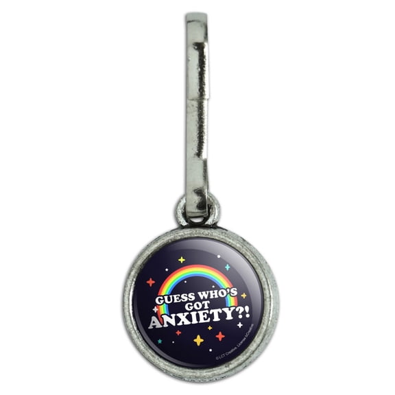 Guess Who's Got Anxiety Rainbow Funny Humor Antiqued Charm Clothes Purse Suitcase Backpack Zipper Pull Aid