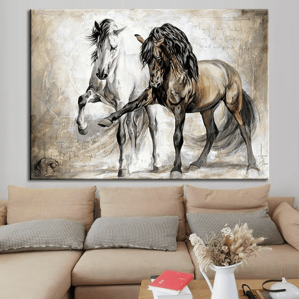 Poster Two Horse On White Art/Canvas Print Wall Art C Home Decor 