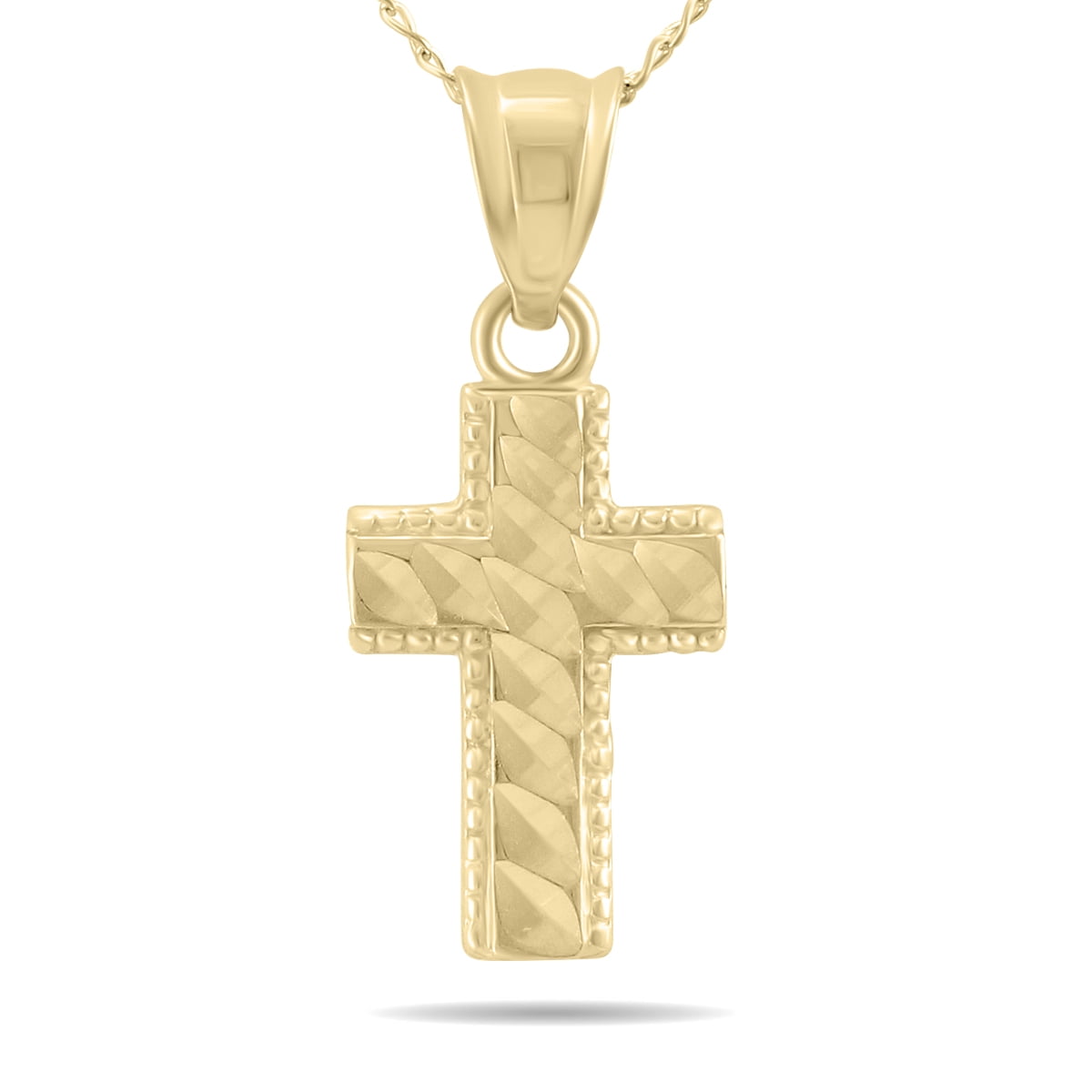 SZUL Women's 10K Yellow Gold Beaded Inlay Cross Pendant Necklace with 18  Inch Chain
