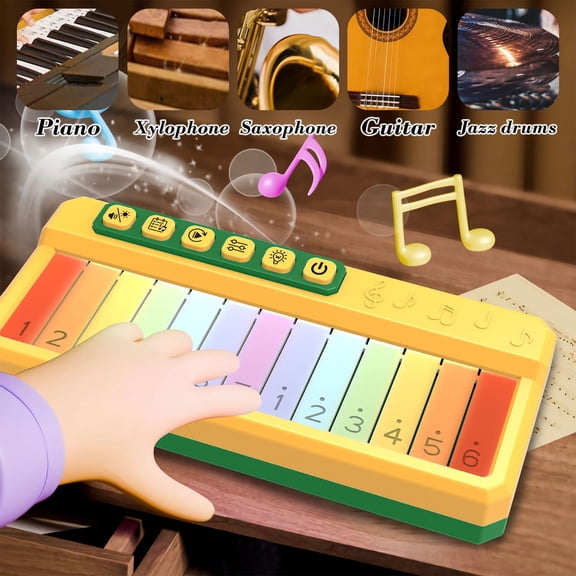 Staron Children Electronic Organ Piano with Multicolor Lights, 15-Key Educational Musical Toy for Kids Learning, Touch Sensitive Keyboard Instrument