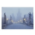 thumbnail image 1 of Urban Cutting Board, Czech Republic Prague Streets in Foggy Morning on Old Bridge, Decorative Tempered Glass Cutting and Serving Board, Large Size, Purplegrey, by Ambesonne, 1 of 1
