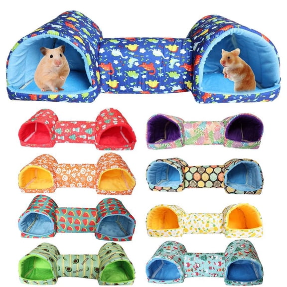 NOVELAR Small Animal Hideout, 20x7x6 in Cotton Hamster House with Tunnel, Breathable Year-Round Warm Bedding, Cozy Burrow for Pet Cages