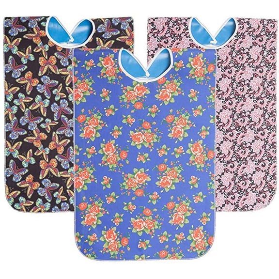 Rkxzt Adult Bibs 3PC Washable Adult Bib with Snap Closure and Food Pocket - Reusable Clothing Protector for Elderly and Patients Kitchen Supplies|Cloth