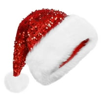 LITINKIMI Red Sequin Santa Hat for Adults, Double Layer Festive Christmas Hat, 1 Piece Holiday Headwear