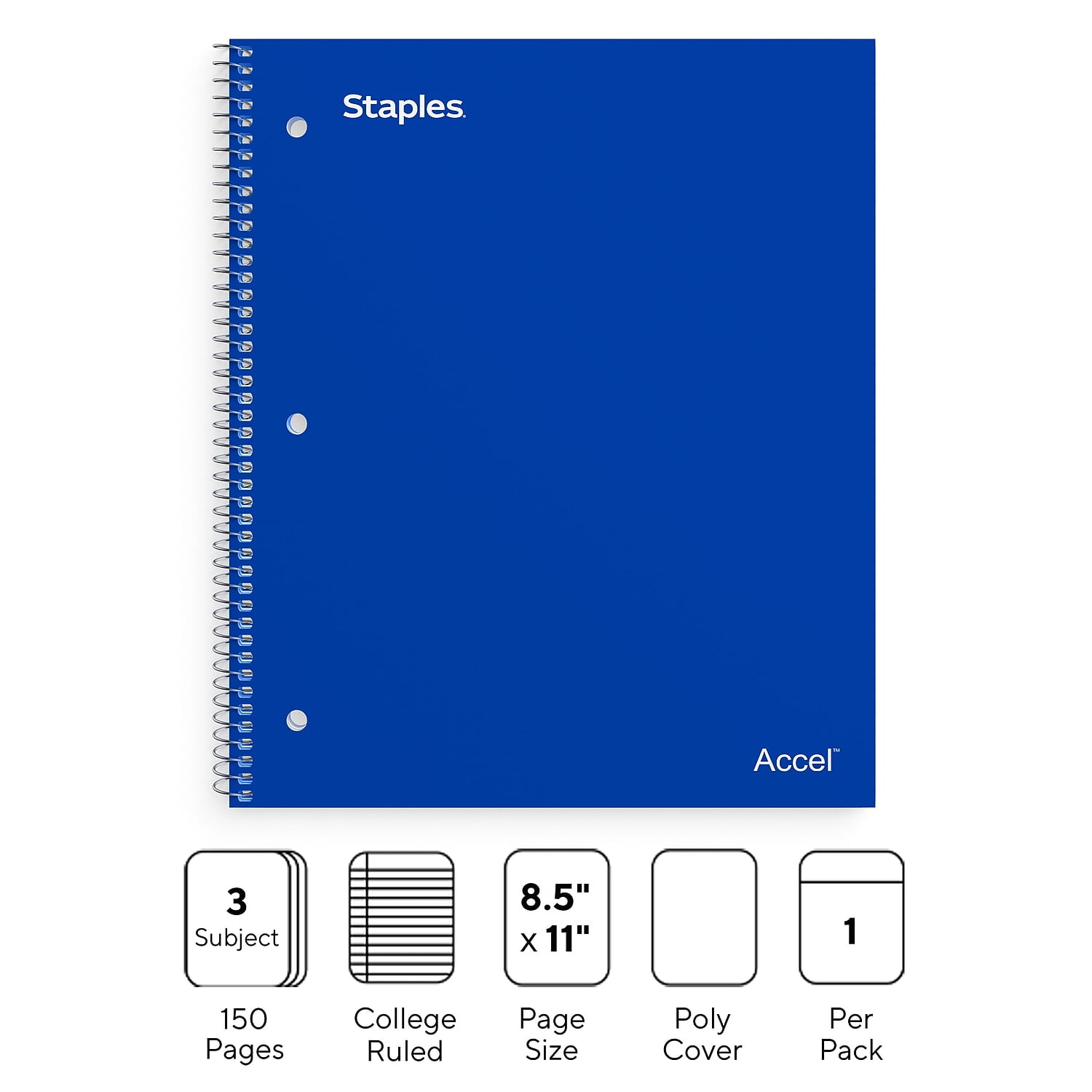 Staples 3Subject Notebook 8.5" x 11" College Ruled 150 Sheets Asst