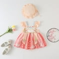 thumbnail image 2 of Otqutp Summer Baby Girls Cute Embroidery Print Fly Sleeve Romper with A Baby Cap Floral Sleeveless Ruffle Dress Cute Outfit Set(a-Pink,3-6 Months), 2 of 9