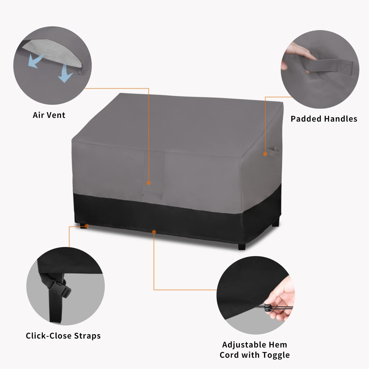Wehilion Waterproof Outdoor Couch Cover, Heavy Duty Patio Sofa Cover, Windproof Outdoor Furniture Cover with Air Vent