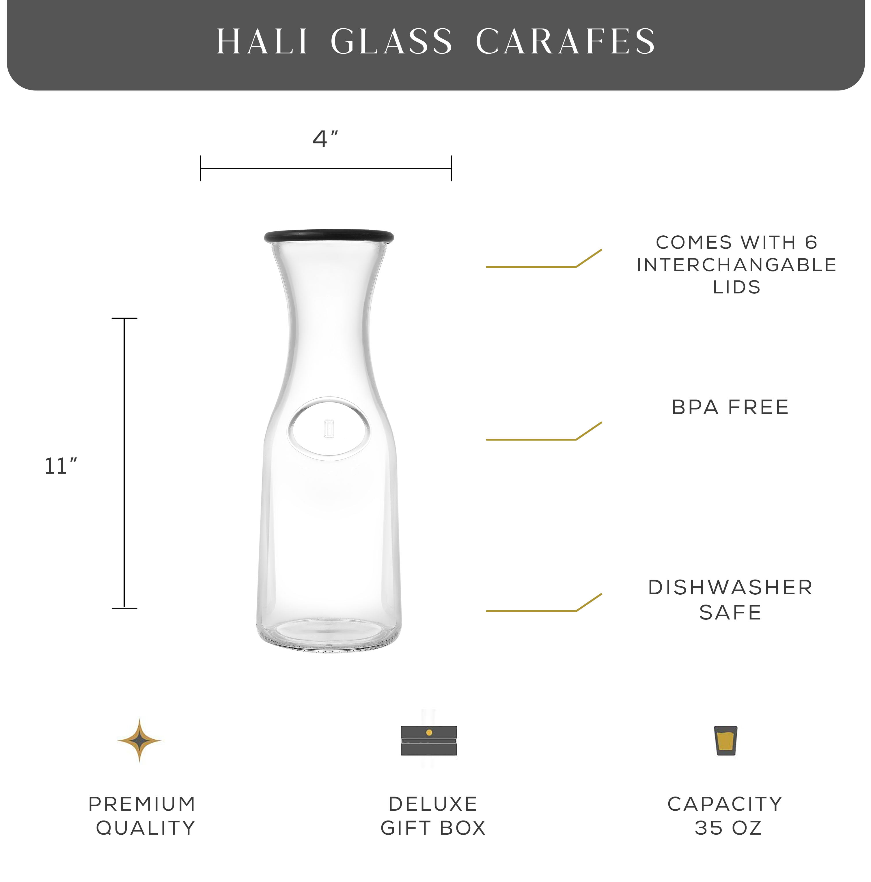 Joyjolt Hali Glass Carafe Bottle Water Or Juice Pitcher With 6 Lids - 35 Oz  - Set Of 3 : Target