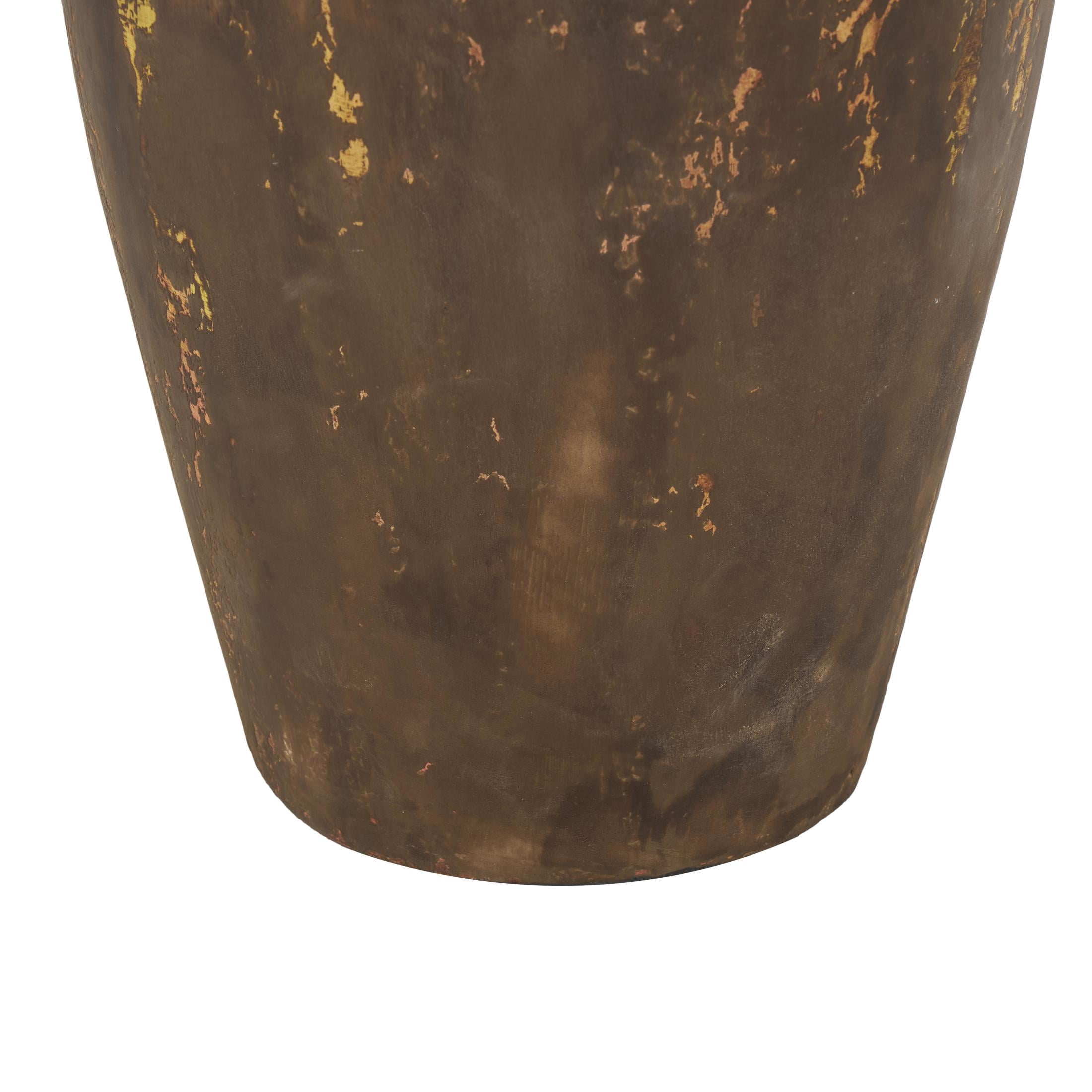 DecMode 24" Antique Style Distressed Dark Brown Ceramic Vase with Handles