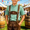 thumbnail image 2 of VeFlora Kids Oktoberfest Lederhosen Shirt, Boys Traditional Bavarian Plaid Stand Collar Long Sleeve Shirt, Lightweight Casual Top for Party and Daily Wear(Green3/12-13 Years), 2 of 5