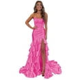 thumbnail image 1 of Vestido de fiesta Mollyevers, corsé, sirena, volantes, satén, rosa intenso, 1 of 7