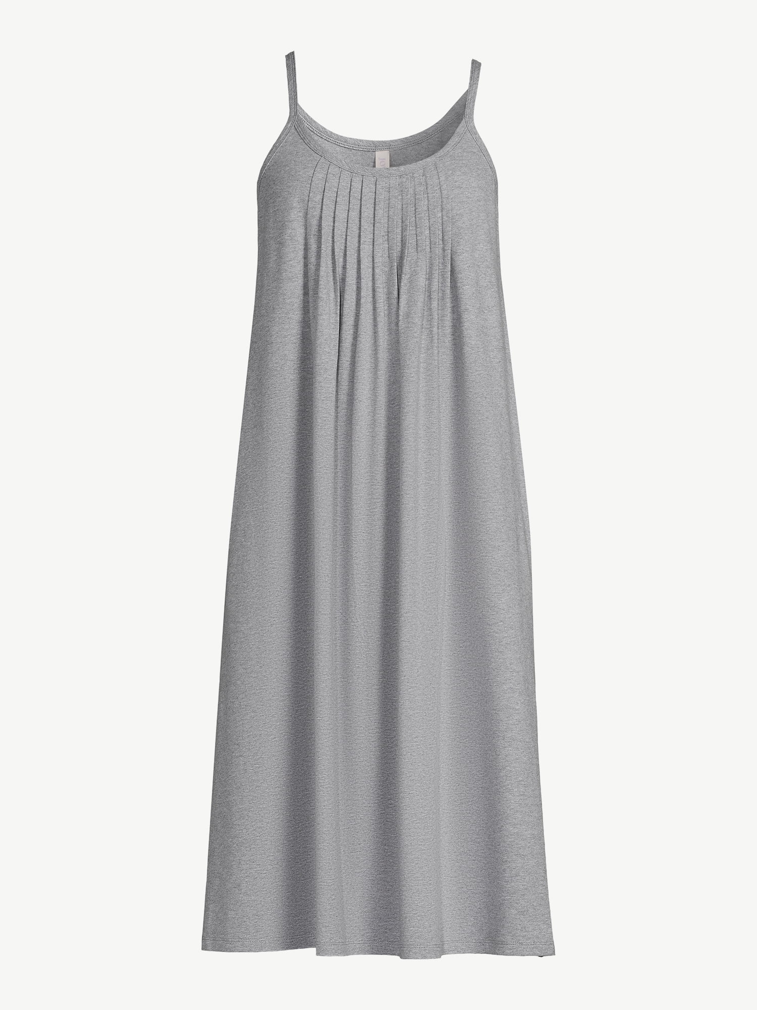Joyspun Women’s Cotton Blend Pleated Neck Sleeveless Midi Nightgown, Sizes S to 5X