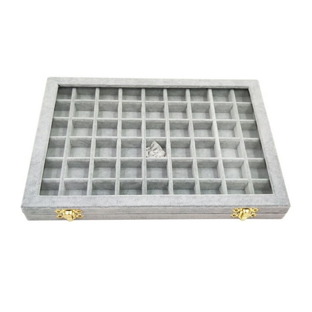 Organizador de exhibición de joyas Lints de gran capacidad, caja de almacenamiento de joyas de 54 rejillas, bandeja, pendientes, collar, soporte Almacenamiento y organización del hogar Gris Wosthever HA070409-01
