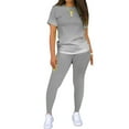 thumbnail image 1 of MAWCLOS Women Jogger Set Short Sleeve Sweatsuits Gradient Two Piece Outfit Boho Running Crew Neck Lounge Sets Grey 4XL, 1 of 4