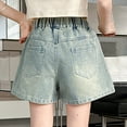 thumbnail image 4 of LNWUY (5-16 Years) Middle and Large Children's Denim Shorts Summer Thin Loose Comfort Fashion Girls Pants Shorts Blue 15 Years, 4 of 4