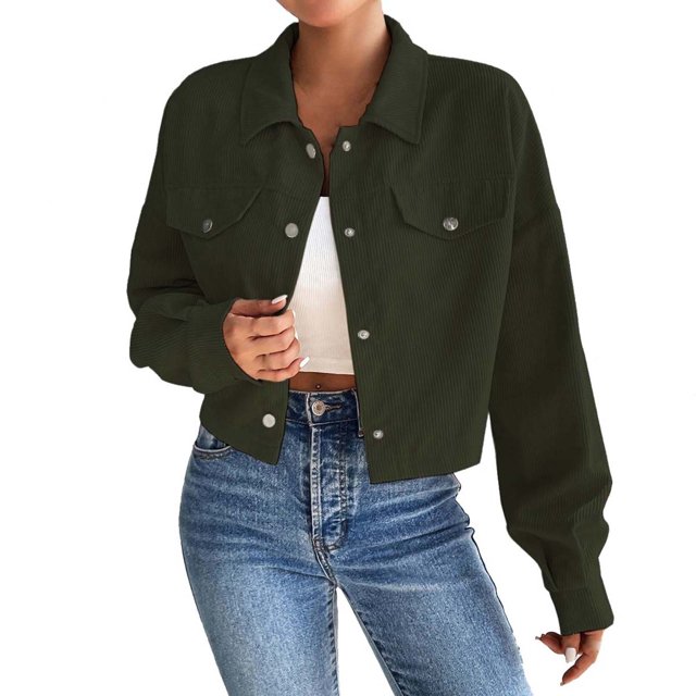 Timegard Vestes pour Femmes Col à Revers Court Boutonné Manches Longues Décontracté Confortable Vestes Mode Automne