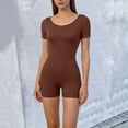 thumbnail image 4 of Yigetop Combinaison de Sommeil Extensible Col Rond Manches Courtes Côtelée Ajustée Confortable Quotidienne Décontractée Maison & Extérieur Pyjama Combinaison Café L, 4 of 5