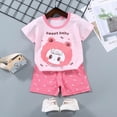 thumbnail image 2 of HCNTES Toddler Baby Girl Summer Clothes Set Kid Outfits Boys Short Sleeves T-Shirt Tops + Shorts Cute Outfits Set For Kids Summer Outfits 2t 3t 4t 5t 6t 7t (C01-Pink,6-12 Months), 2 of 4