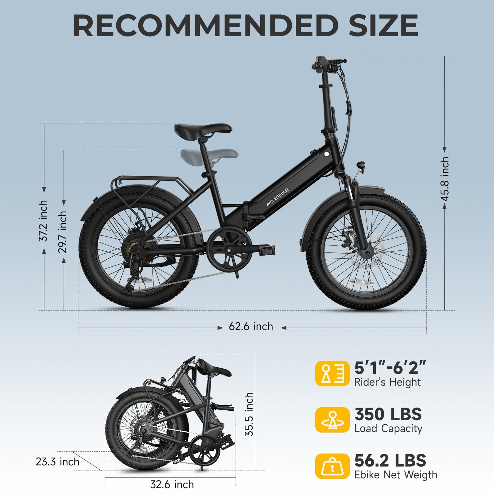Electric Bike for Adults, Peak 1000W Motor Electric Bicycle, 20" Fat Tire E-Mountain Bike, 7.8Ah Battery UL2849, App Control