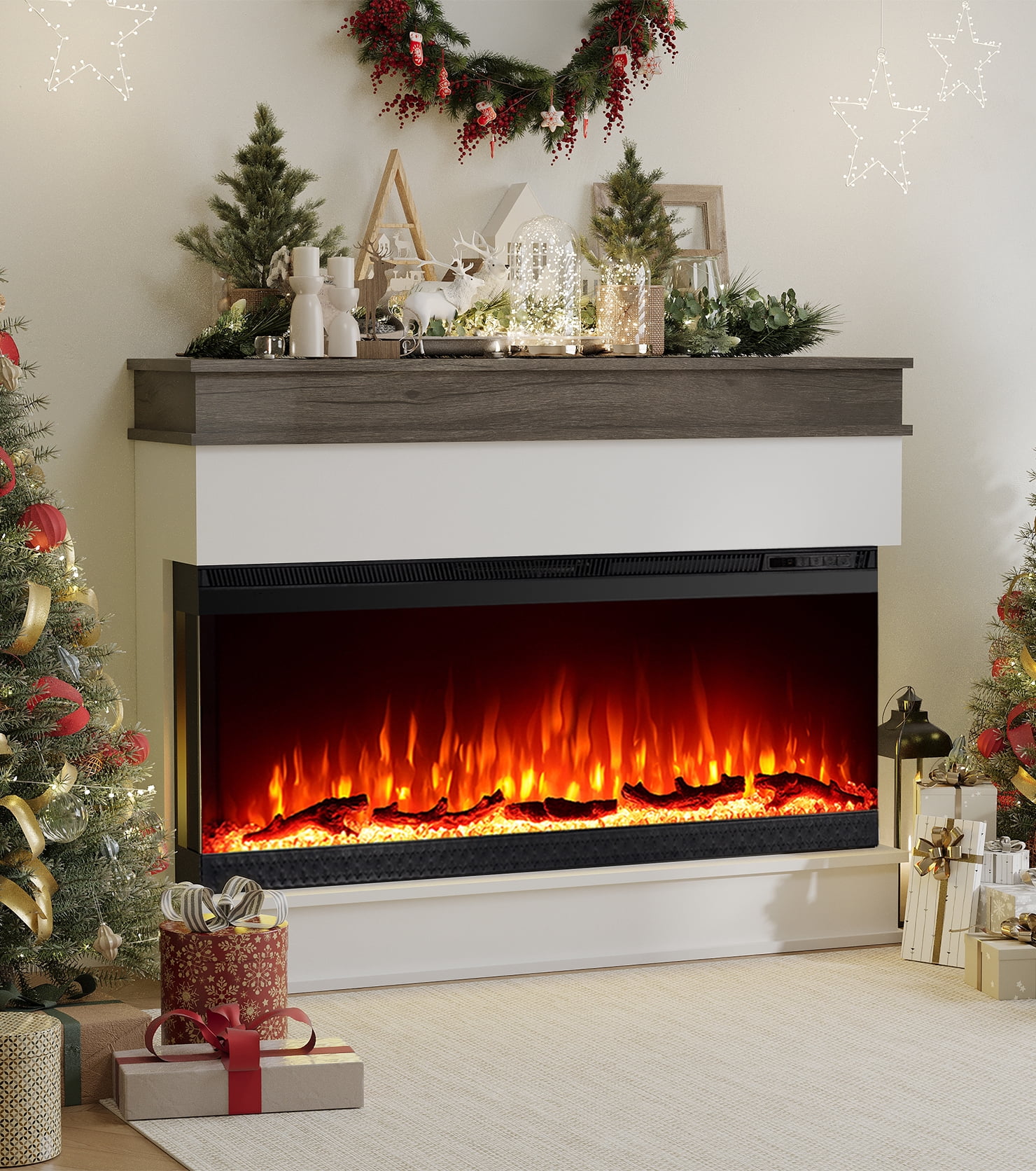 40" 3D Electric Fireplace with Mantel: Realistic Flame, Heating & Decor