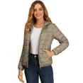 thumbnail image 2 of DARING DIVA Women's Hooded Zip Up Short Down Lightweight Jacket L Khaki, 2 of 6