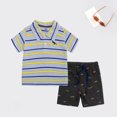 thumbnail image 5 of KYAIGUO Toddler Kids Boys Summer Stripes Shorts Set 2PCS Short Sleeve Casual T-Shirt Shorts with Pocket for 3-8 Years Old, 5 of 11