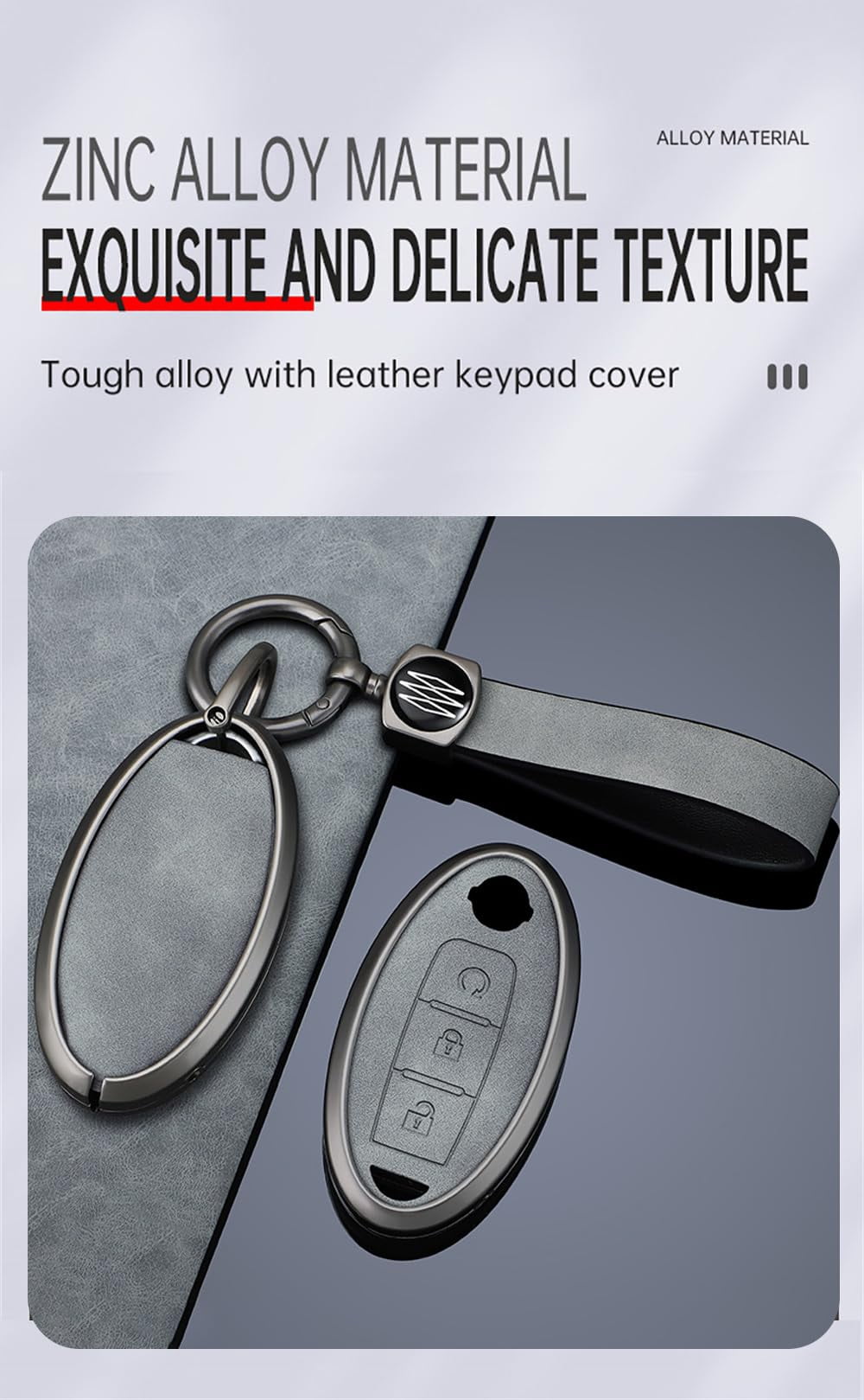 3 Button Key Fob Cover Compatible with Nissan Armada Frontier Murano Pathfinder Quest Titan Xterra Infiniti QX56 JA60 FX35 Accessories Smart Key Holder with Keychains