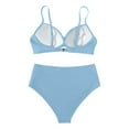 thumbnail image 7 of TOWED22 Women Two Piece Swimsuits High Waisted Bikini Set High Cut Color Block Adjustable Straps Bathing Suit（Light Blue,XXL）, 7 of 7