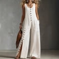 thumbnail image 2 of JULMCOMO Linen Jumpsuits for Women Scoop Neck Button Down Summer Outfits Sleeveless Hem Slit with Buttons Wide Leg Loose Fit Jumpsuits White 3XL, 2 of 4