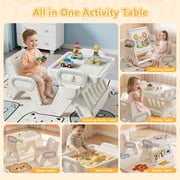 Funjoypals 4 IN 1 Foldable Drawing Board & Block Table with Chair for Kids Age 3-12
