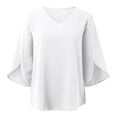thumbnail image 5 of vigerkar Womens 2025 Summer 3/4 Sleeve Tunic Tops Chiffon Work Blouse V-Neck Dressy Casual Comfy Shirt White, M, 5 of 6