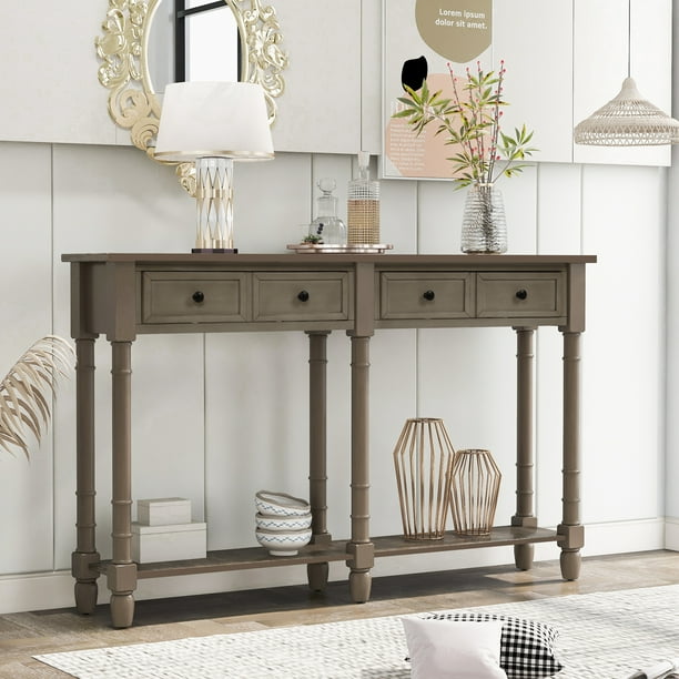 Console Table With Bottom Shelf Segmart Sofa Entryway 2 Big Storage Drawers Accent Buffet Sideboard Desk W Solid Wood Frame For Kitchen 144lbs Ss1192 Com Console Table With Bottom Shelf, How To Build A Hall Table With Drawers