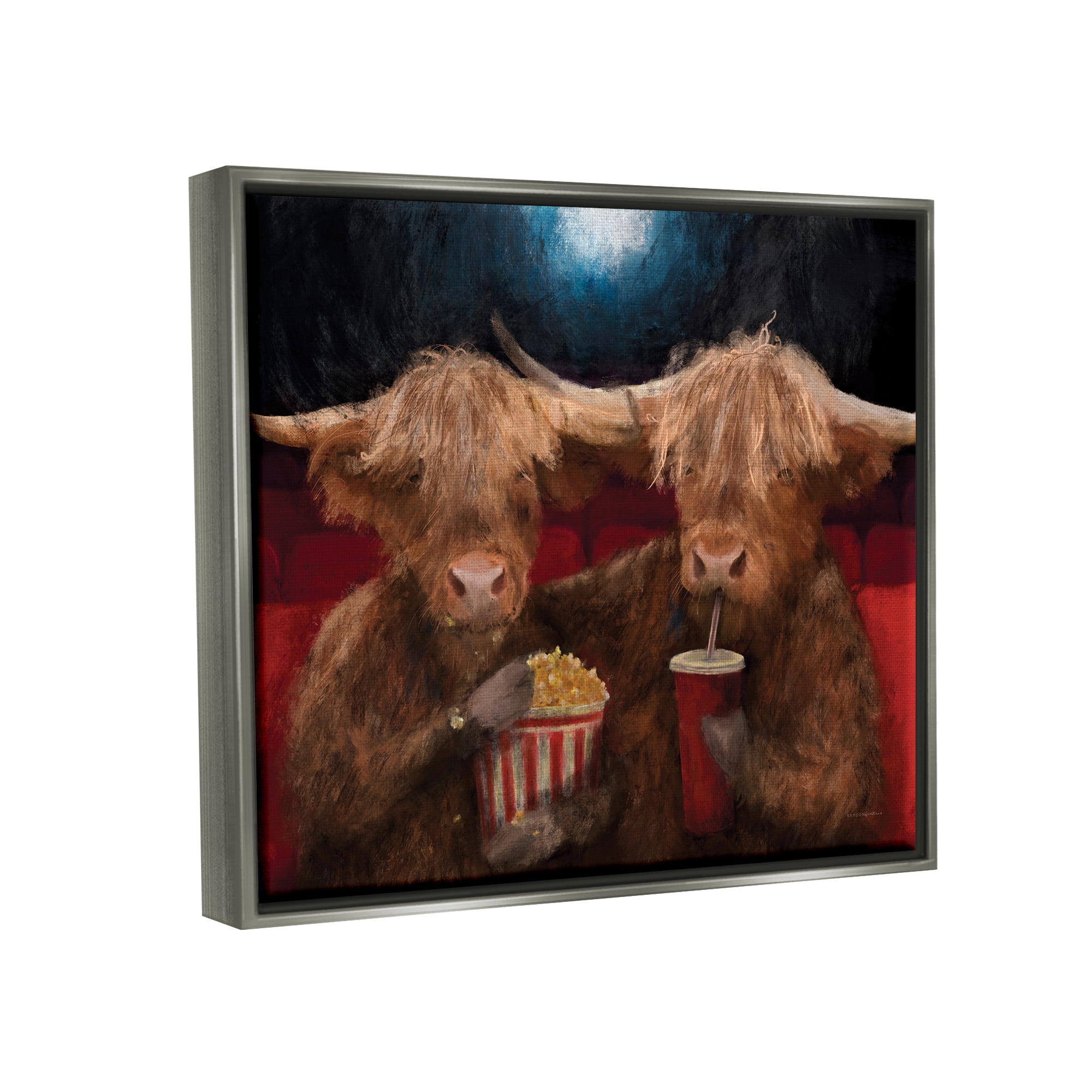Stupell Industries Cattle in Movie Theater Animals & Insects Painting Gray Floater Framed Art Print Wall Art, 31 x 25