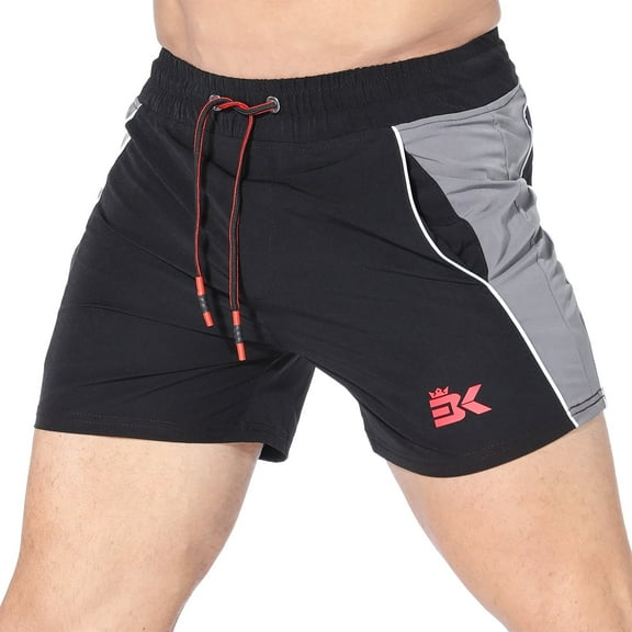 BROKIG Mens 5" Gym Bodybuilding Shorts Running Workout Lightweight Shorts with Pockets (Large, Black)