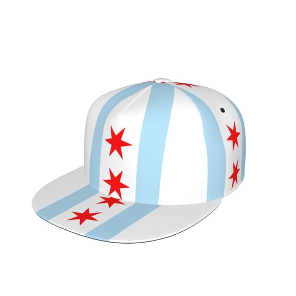 Chicago City Flag Flat Brim Trucker Cap Adjustable Snapback Hat For Men Women